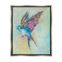 Stupell Industries Botanical Swallow Floral Blossom Wings Bird Painting Painting Luster Gray Floating Framed Canvas Print Wall Art, Design by Lisa Morales