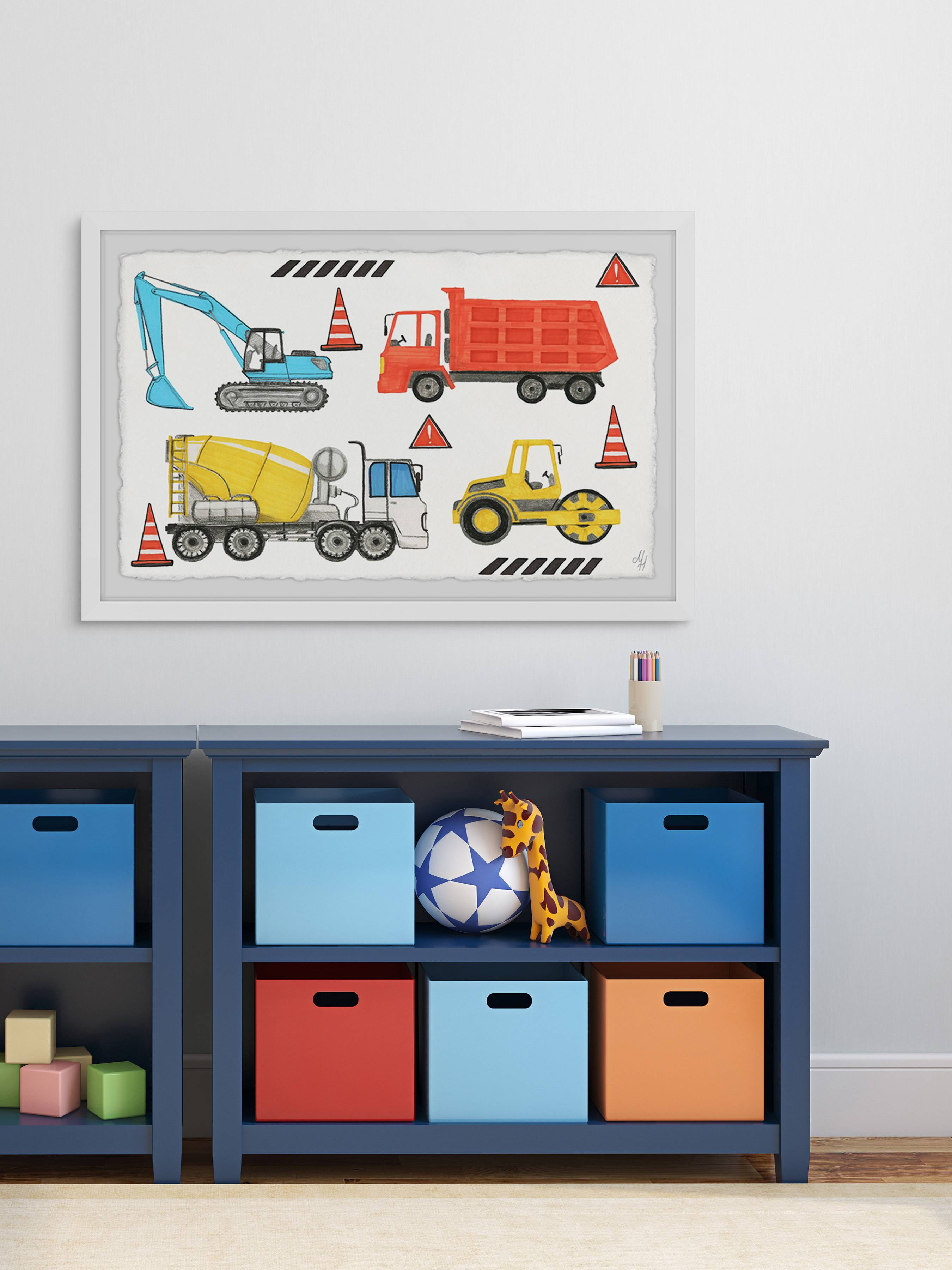 Marmont Hill Road Building Trucks Framed Wall Art