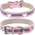 thumbnail image 1 of YSTINNG Reflective Dog Collar with Cute Paw Rivet Studded Funny Soft PU Leather Adjustable Puppy Dog Collars for Small Medium Large Dogs Cats (Pink,Medium) YD72-353, 1 of 7
