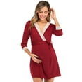 thumbnail image 3 of Bigersell Robe de Bal Femme Col en V Manches Courtes Robe Maternité Dentelle Couleur Unie à Empiècements Robes Mode Robe Grande Taille pour Femme Robes Fourreau Grande Taille pour Femme, Style 3460, Rouge m, 3 of 7