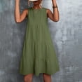 thumbnail image 2 of QLEICOM Summer Dress, Plus Size Casual Dresses, Women Holiday Solid Round Neck Sleeveless Party Beach Loose Dress, Beach Dress Sun Dresses Army Green XL, 2 of 6