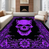 Flatwoven High Traffic Area Rug, Mystical Skull Patterned Art, Non Slip, Stain Resistant, Washable Area Rugs for Living Room, Bedroom(Purple, 5X7)