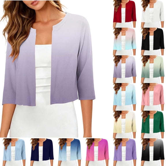 DYTTDG Women's Cropped Shrug Cardigan | 3/4 Sleeve Open Front Round Neck Lightweight Cover Up for Summer, Casual Layer
