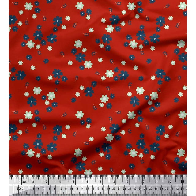 Soimoi Tissu Georgette Poly Rouge Tissu Artistique Floral Imprimés au Mètre 42 Pouces de Large