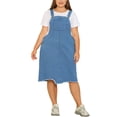 thumbnail image 2 of Agnes Orinda Women's Plus Overall Dresses Frayed Adjustable Strap Irregular Hem Denim Dress, 2 of 7