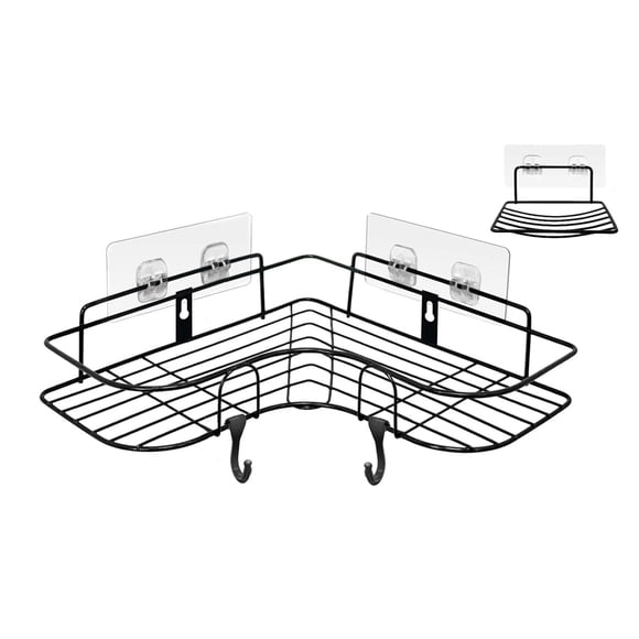 Estante de ducha de esquina para baño, estante flotante de fuerte adherencia, sin perforaciones, resistente al agua, organizador de ducha montado en la pared, color negro, diseño elegante y de gran