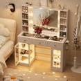 thumbnail image 4 of Vanity Desk with Mirror and Lights, Glass Top Vanity with Lighted Mirror & RGB Glass Cabinet and 3 Drawers, Makeup Vanity Desk with Lights Dressing Table for Bedroom, 3 Color Modes, 4 of 8
