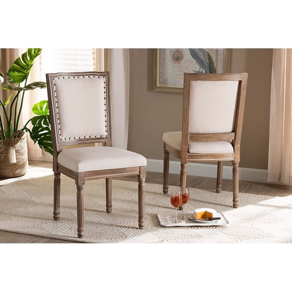 Baxton Studio Louane Traditional French Inspired Beige Fabric Upholstered and Antique Brown Finished Wood 2-Piece Dining
