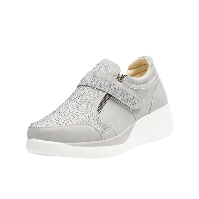 Zapatos para mujer, moda informal, plataformas, cuñas, zapatillas de deporte con cristales, suela antideslizante, zapatillas para correr, botas vaqueras.