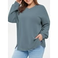 thumbnail image 7 of DOKOTOO Plus Size Sweatshirts for Women Long Sleeve V Neck Oversized Drop Shoulder Solid Pullover Tops(1X-5X), 7 of 7
