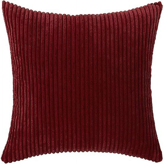 Nvzi Striped Corduroy Decorative Square Throw Pillow Covers Soft Soild Cushion Cases Pillowcases for Sofa Bedroom Car 16 x 16 Inch Wine Red
