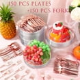 thumbnail image 5 of 300 Pcs Rose Gold Plastic Dessert Plates Set with 150 Clear Disposable Dessert Plates and 150 Plastic Appetizer Forks for Weddings, Birthdays, and Baby Showers, 5 of 6