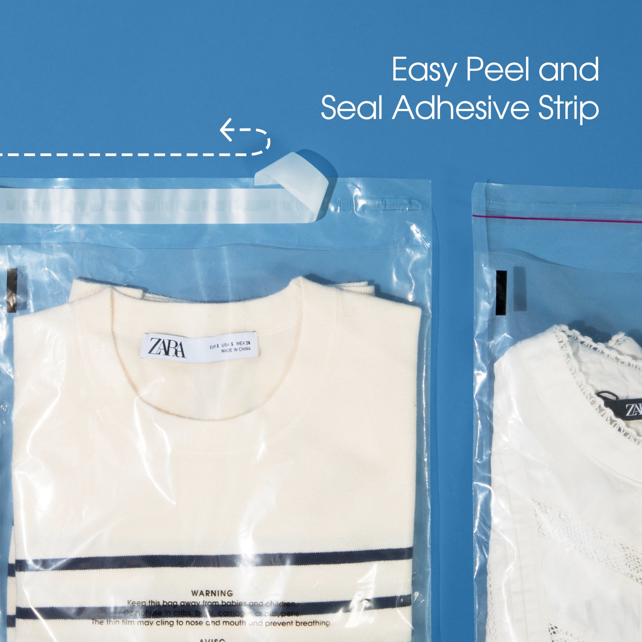 Spartan Industrial - 14” X 20” (200 Count) Self Seal Clear Poly Bags with Suffocation Warning for Packaging, Clothes - Permanent Adhesive