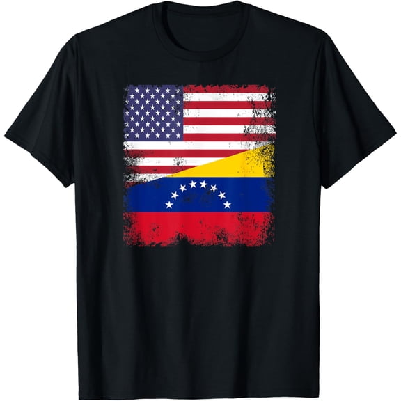 Half Venezuelan Flag T-Shirt | Vintage Venezuela USA GiftMen and women can wear, black T-shirts, gifts. Age: M,L,XL 2XL, 3XL, 568XL
