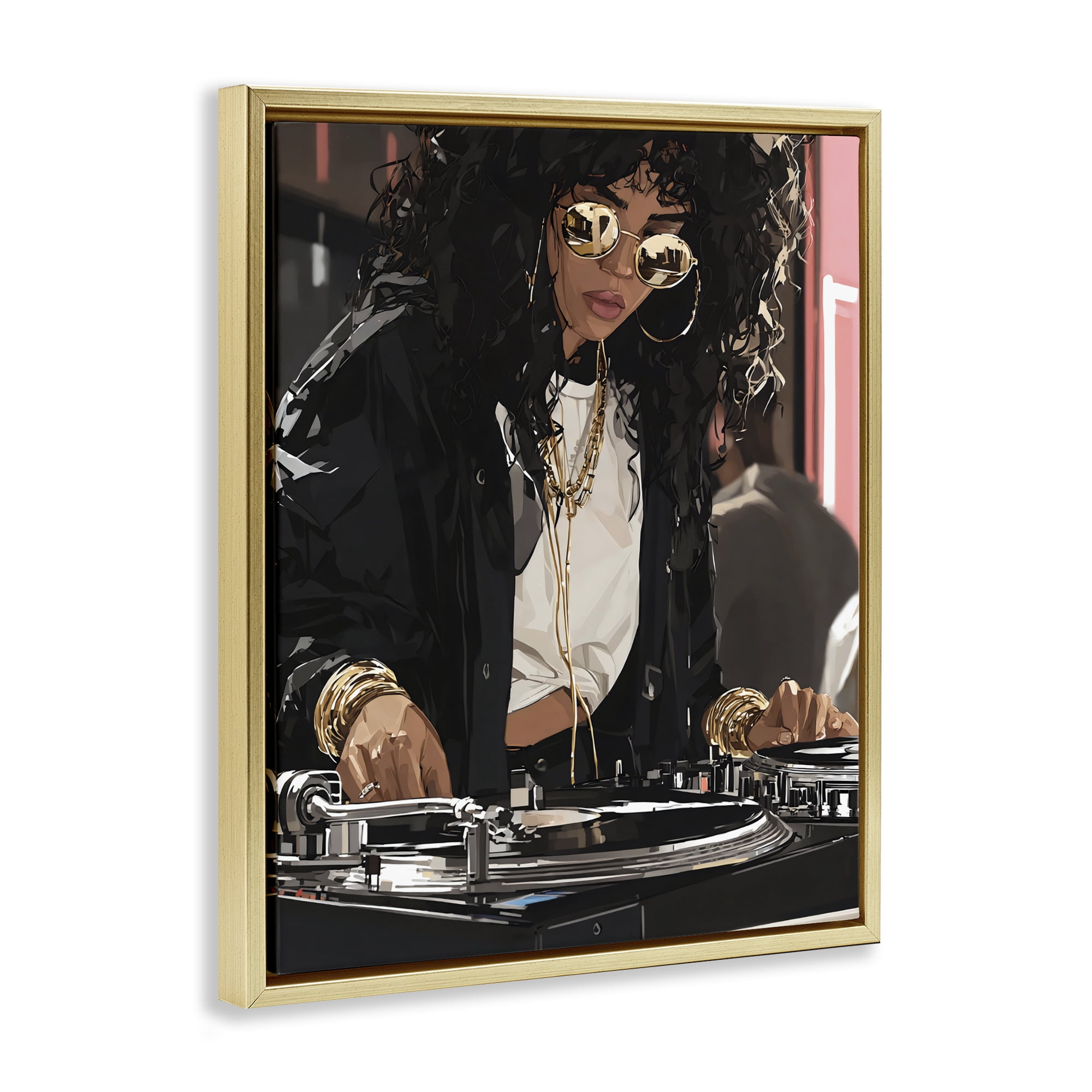 Stupell Industries DJ Focused On Turntables Gold Framed Floater Canvas Wall Art, design by Franklyn Gregory