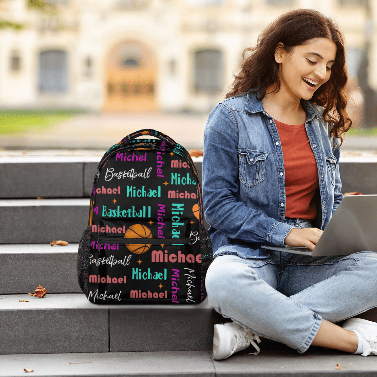 Jiaoprinted Custom Basketball Theme Backpack with Name, Personalized Lightweight Casual Daypack for Women Men, Customized 18 Inch Travel Back Pack