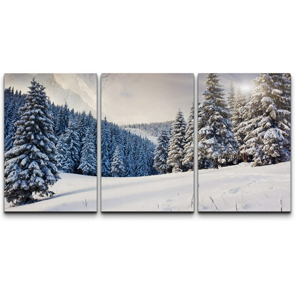 wall26 Canvas Print Wall Art Set Sunlight Over Snowy Winter Pine Tree Forest Nature Wilderness Photography Realism Chic Relax/Calm Multicolor for Living Room, Bedroom, Office - 16"x24"x3 Pa