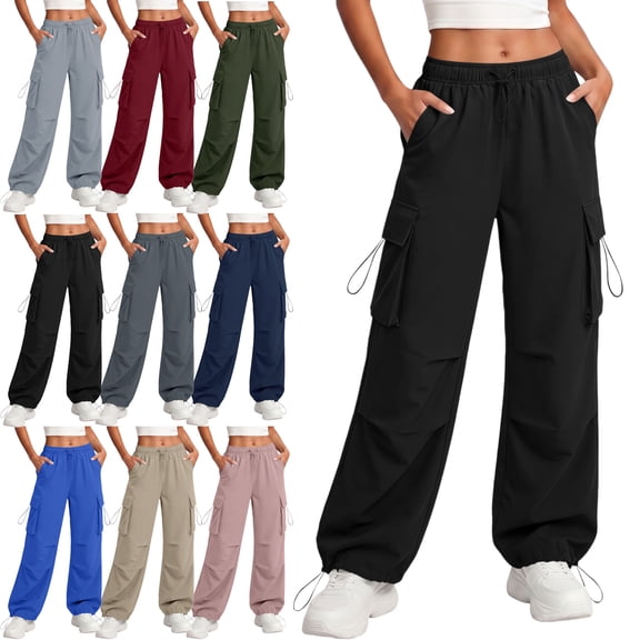 Quick Dry Hiking Pants for Women Elastic Waist Lightweight Loose Fit Multi Pocket Cargo Outdoor Trousers