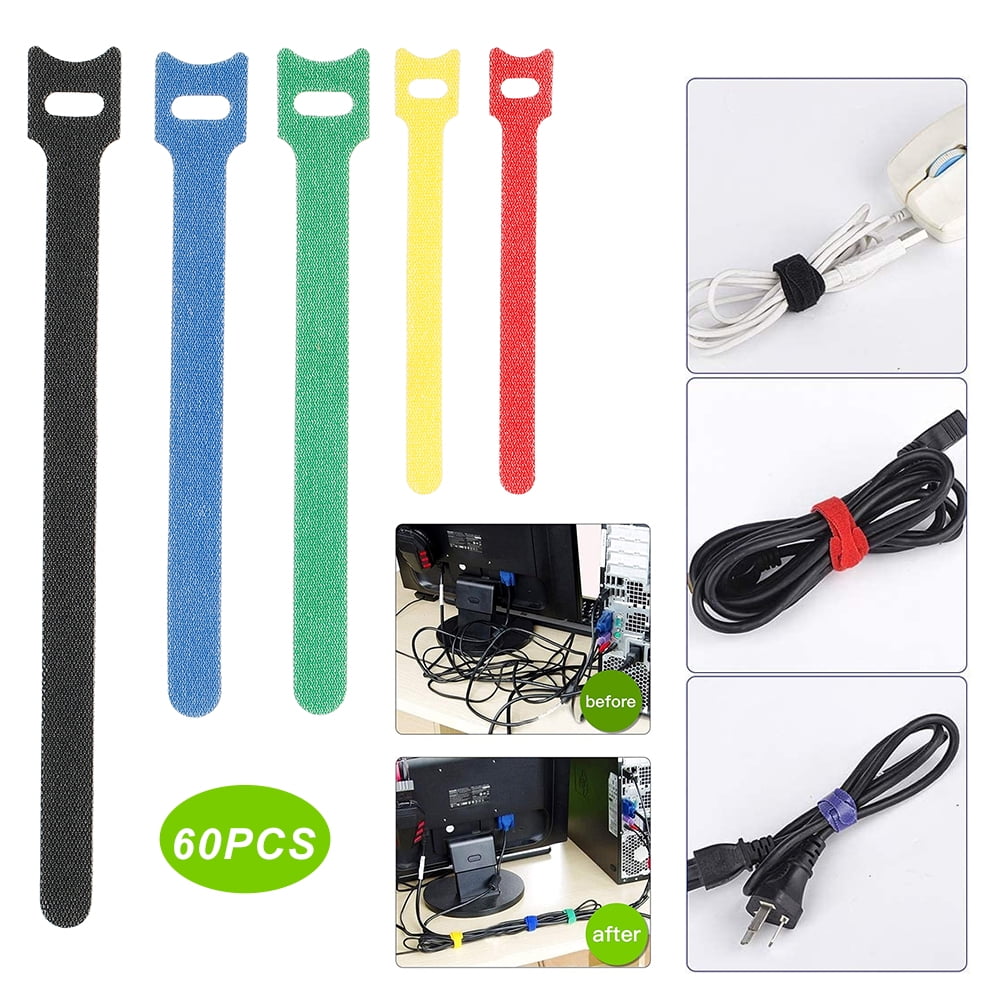 Black, Blue, Green, Red White & Yellow Color: Mix 50 Pieces 8 Hook & Loop Fastener Cable Ties 