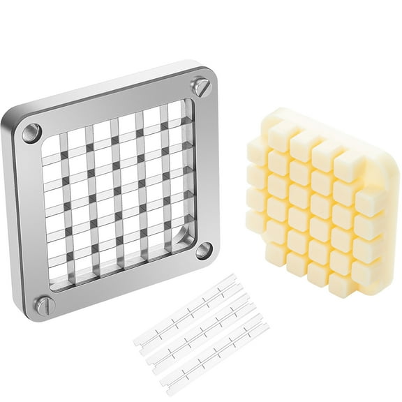 KFFKFF 1/2" Chopper Blade Set, 3-Pack with 6 Additional Knives, Durable Stainless Steel, Includes Push Block, Ideal for Dicing Potatoes, Carrots, Onions, Cucumbers, and Mushrooms