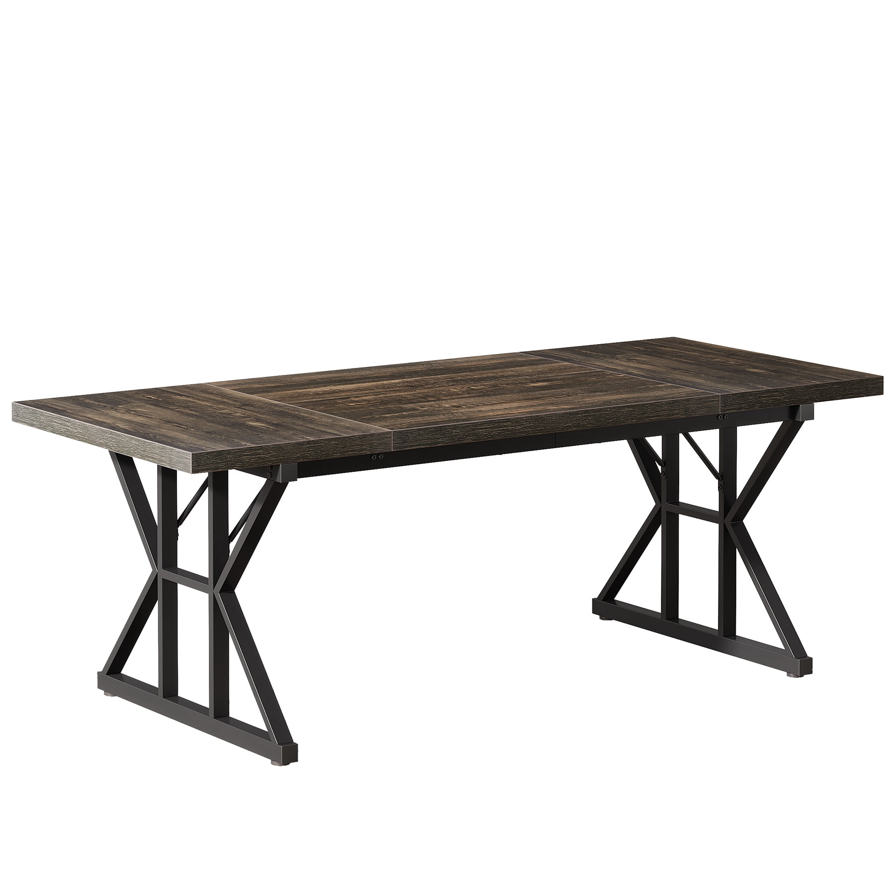 MAYEERTY Farmhouse Dining Table, 70.8" Wooden Kitchen Table with Metal Trestle Legs, Comfortably Seats 6 for Dining Room & Office