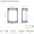 thumbnail image 2 of ASD 10 Inch LED Outdoor & Indoor Wall Mount Light Fixture - Oil Rubbed Bronze Modern Wall Sconce Lighting - 15W 120-277V 3000K 4000K 5000K Dimmable Front Door & Patio Exterior Lights - ETL, 2 Pack, 2 of 17