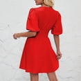 thumbnail image 4 of Summer Fashion Dresses for Womens 2024 Plus Size V-Neck Puffy Sleeves Temperament Pleated High-waisted Mini Dress Solid Color Short-sleeved V-neck Dress Gift for Women Womens Plus $15 & Under, 4 of 4
