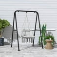 thumbnail image 3 of Spaco Hammock Swing Chair with Large Cushion, Macrame Hanging Chair with Chain and Steel Frame for Patio, Beach, Gray, 3 of 11