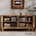 thumbnail image 6 of Antique brown accent cabinet with glass + Japanese rattan design for entryway and living room, 6 of 7