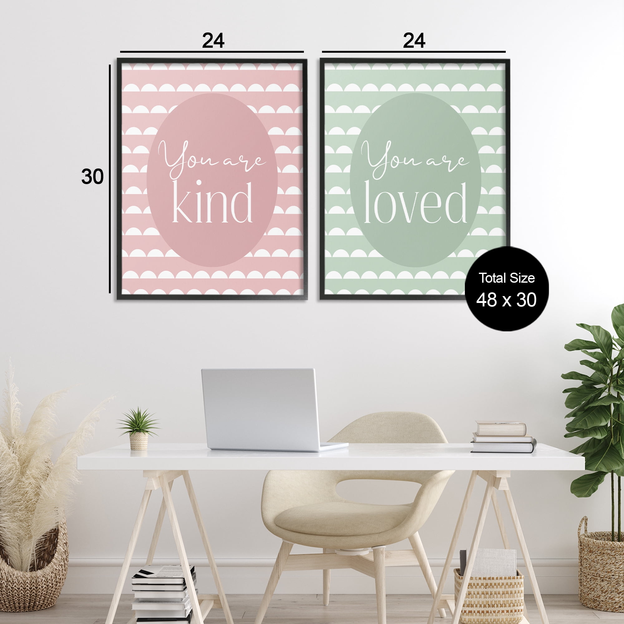 Stupell Industries Pastel Kind & Loved 2 Piece Black Framed Giclee Art Set, design by Christine Simpson Art