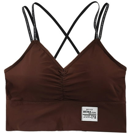 

YUUZONE Women Letters Strappy Camisole Se-- V-Neck Ruched Sport Bra Padded Crop Top Vest