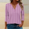 thumbnail image 2 of Shirts Top for Women Casual Loose Trendy Fall V Neck Floral Printed Striped Color Block Blouse 3/4 Sleeves Fitting Work Tops,Purple,XL, 2 of 5