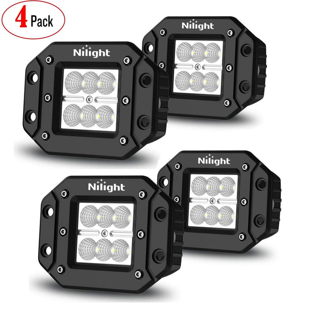 Nilight 4PCS 18W LED Work Light Bar Flush Mount Flood Lights Backup Reverse Rear+Front Bumper