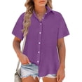 thumbnail image 2 of CHOK Linen Button Down Shirts for Women Summer Casual Short Sleeve V Neck Blouse Tops, 2 of 6