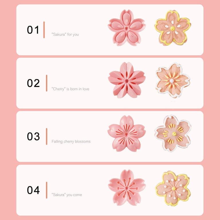 Cherry Blossom Cookie Cutter Set - 4 Piece Stainless Steel Sakura Flower Cutters For Baking & Crafts