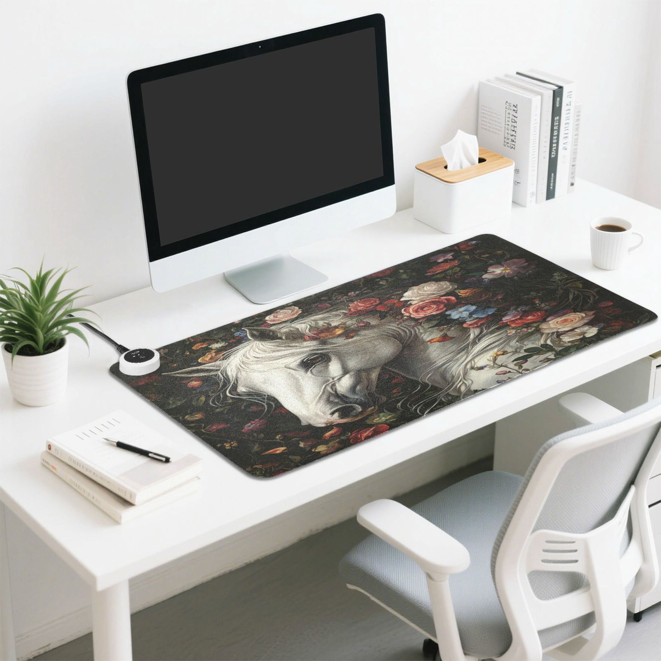 Wobogo Rose Of Horse Heated Mouse Pad Extra-Large Desk Mat With 3 Heating Levels and 3-hour Auto Shut-Off Protection Ideal for Computer Keyboards Home Office Hand-warming Essential 31.5in × 13in