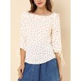 thumbnail image 6 of Allegra K Women's Ruffled Neck Half Sleeve Sheer Summer Polka Dots Blouse Tops, 6 of 7