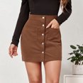 thumbnail image 2 of Minifalda De Línea A, Falda Corta Ajustada Por Encima De La Rodilla, Botones De Moda De Color Liso Para El Otoño De Invierno ANGGREK Marrón S, 2 of 8