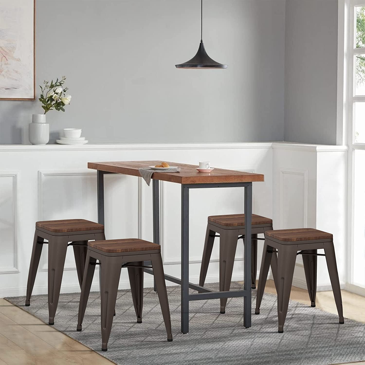 Andeworld 18 inch Stools Metal Dining Chairs Set of 4 Stackable Kids Stools Short Stools Bar Stools Classroom Stools (18 inch, Rustic)
