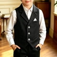 thumbnail image 4 of Boys Striped Vest Retro Formal Vest for Kids Wedding Prom Outfit Lapel Slim Fit Waistcoat Boy Thermal Sleeveless Suit Tops, 4 of 5