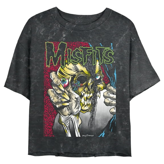 Junior's Misfits Colorful Eye Skull Poster Graphic Crop T-Shirt Black Small