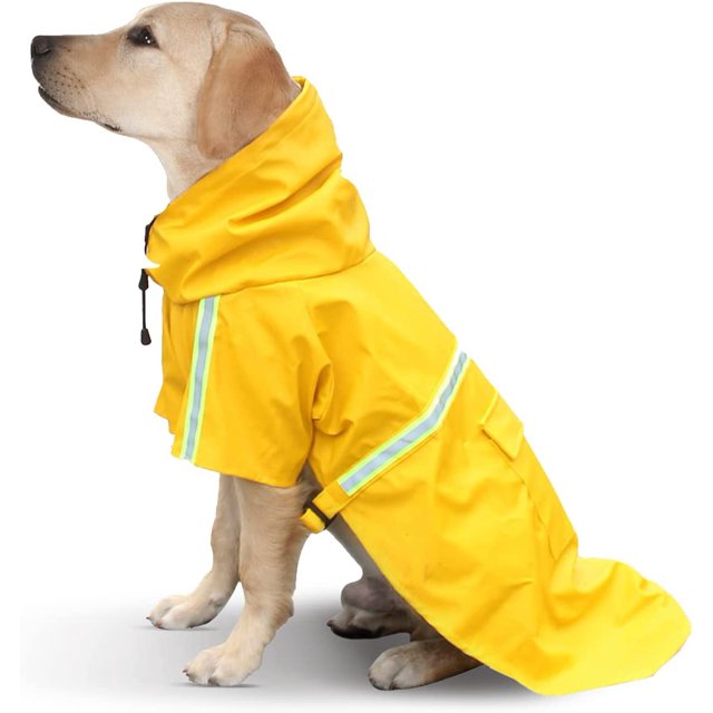 Impermeable para perros con capucha, chaqueta impermeable transpirable para perros, impermeable para mascotas, poncho de lluvia para cachorros con tiras reflectantes