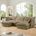 thumbnail image 3 of Corduroy Couch U-Shape 3 Seater Sectional Sofa, Living Room Couch with Deep Seats & French Edges, Modular Cloud Couch with Big Pillows, Slipcovered for Apartment, Camel, 3 of 16