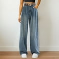 thumbnail image 2 of vigerkar Women's Casual High Waisted Loose Denim Wide Leg Retro Trousers (Blue, L), 2 of 4