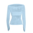 thumbnail image 4 of Spring Long Sleeve Off Shoulder Tops for Women Slim Fit Tunic Shirts Stretchy Pullover Tshirt Solid Trendy Y2k Going Out Tops Sky Blue,M, 4 of 6