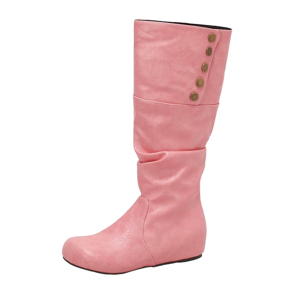 YLYL Womens Mid Calf Boots Slouchy Flat Low Heel Round Toe Wide Calf Pull on Fall Winter Riding Boots