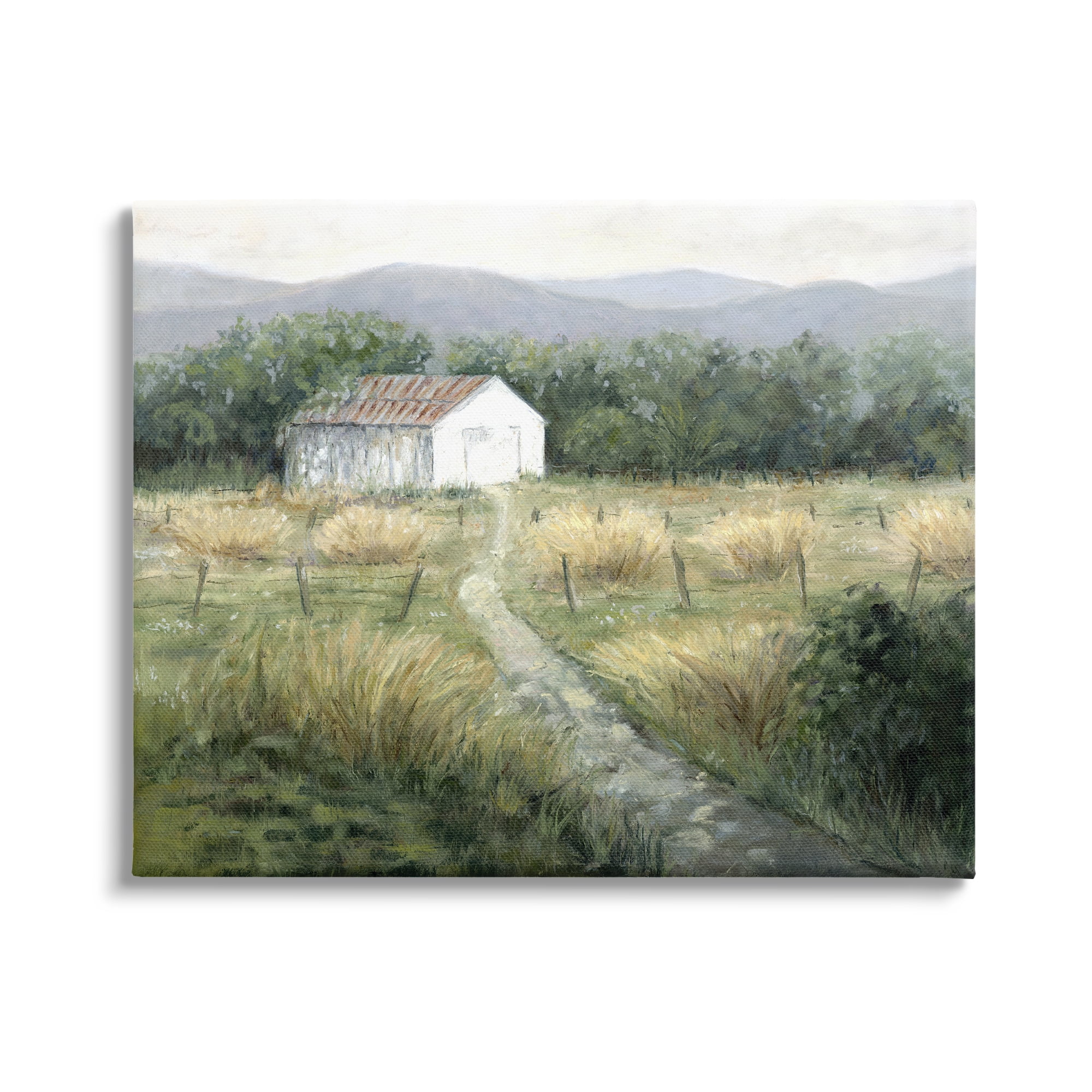 Stupell Industries Traditional White Cottage Path Landscape Painting Gallery Wrapped Canvas Art Print Wall Art 30 x 24