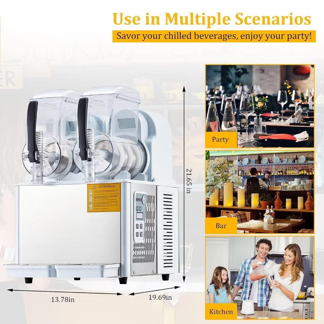 Commercial Slushie Machine, 2.1 Gal Margarita Machine 2 Tanks, Frozen Drinks Smoothie Machine Stainless Steel for Home Cafes Bars