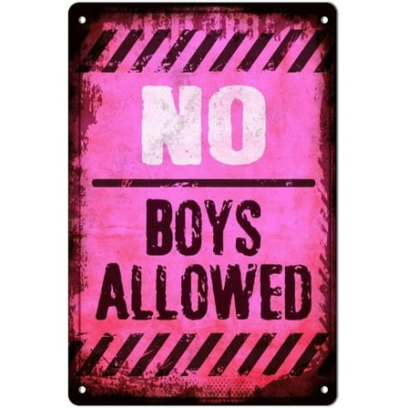 No Boys Allowed Sign for Girls, Pink Tin Sign Room Wall Decor for Bedroom Teen Girls Daughter Bedroom Door Wall Decoration 8x12 Inch