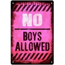 No Boys Allowed Sign for Girls, Pink Tin Sign Room Wall Decor for Bedroom Teen Girls Daughter Bedroom Door Wall Decoration 8x12 Inch